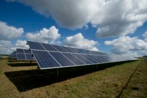 Solar panels on home roof in sunlight